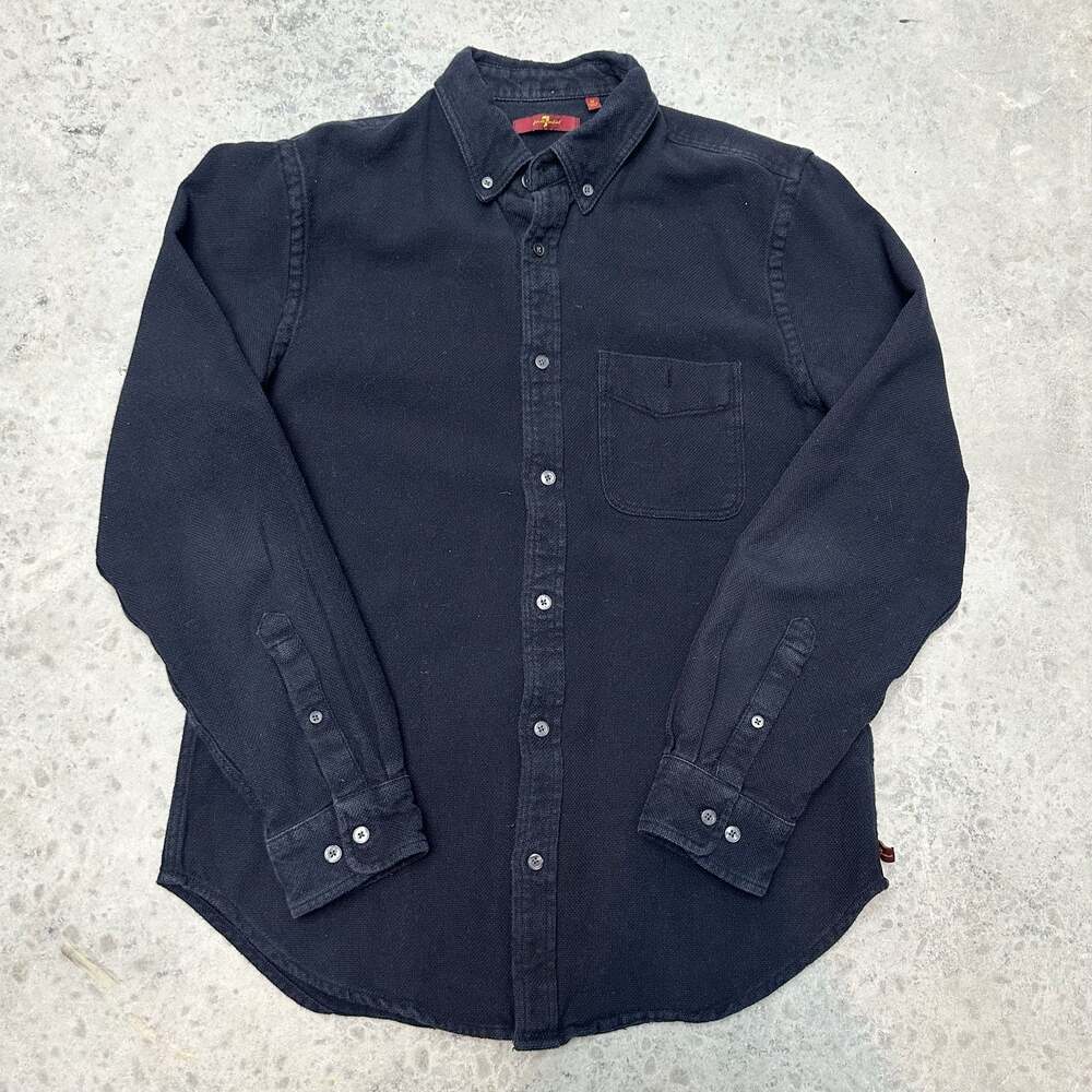 7 For All Mankind Black Long Sleeve Button-Down Shirt - Medium